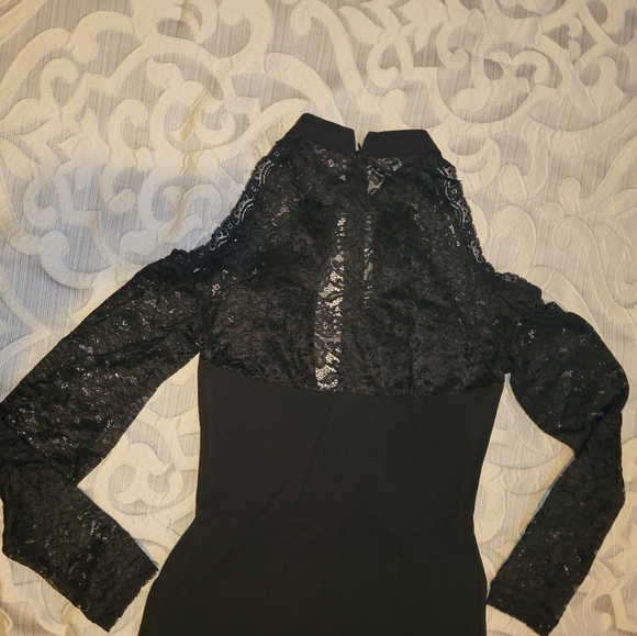 Lace open shoulder black midi dress, size 10 - Picture 4 of 5